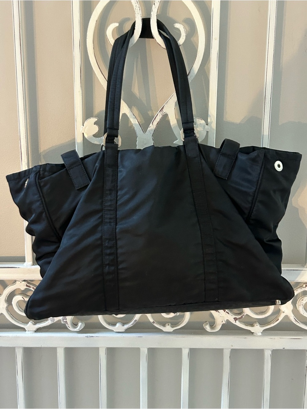 Vintage Prada Tessuto Nylon Belt Tote Bag Black Silver Hardware Italy w/ COA - Picture 7 of 16